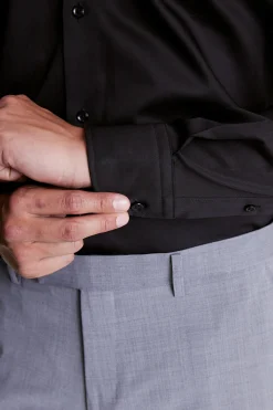 Tailored Fit Black Sateen Shirt