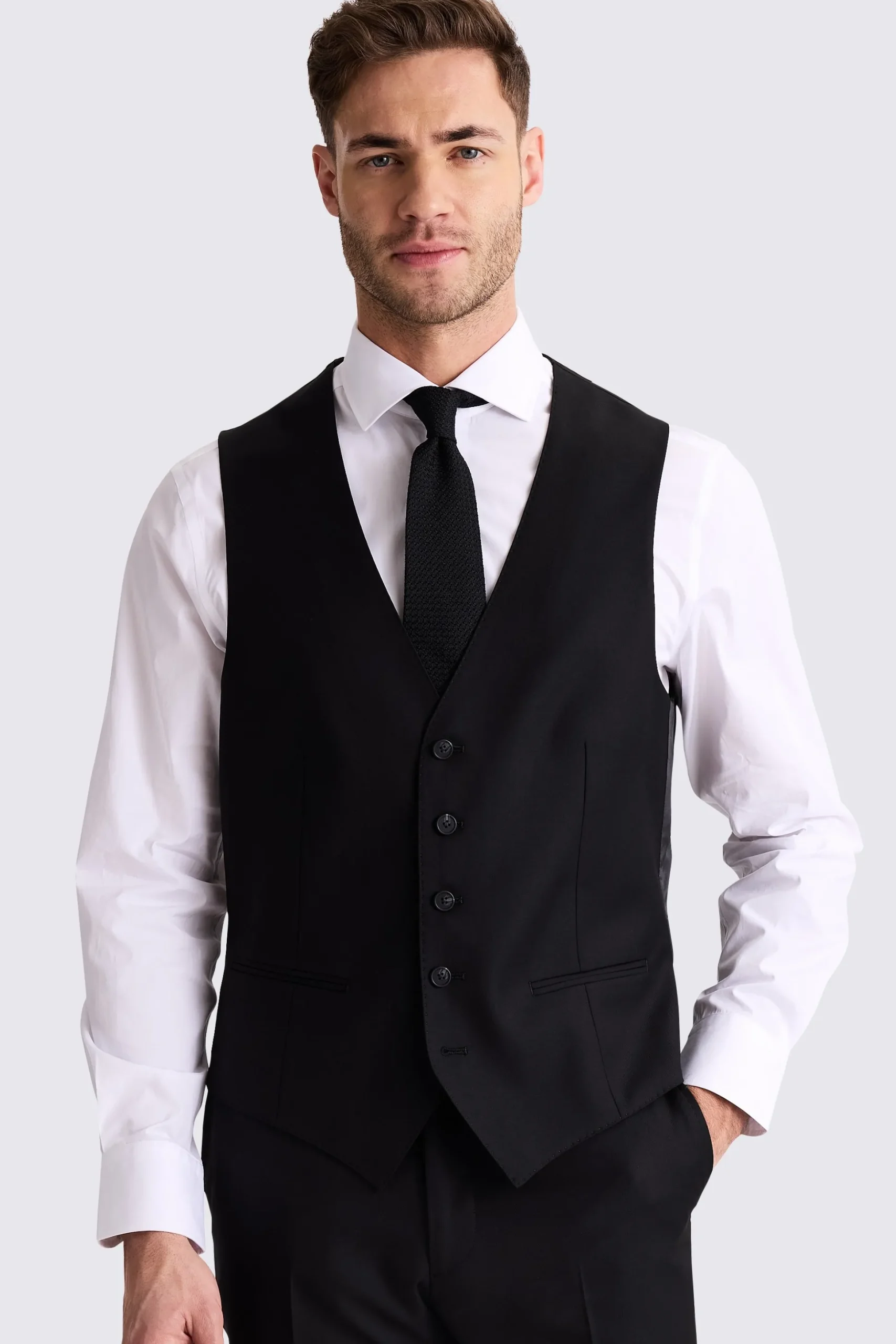 Tailored Fit Black Stretch Waistcoat