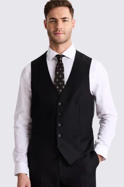 Tailored Fit Black Twill Waistcoat