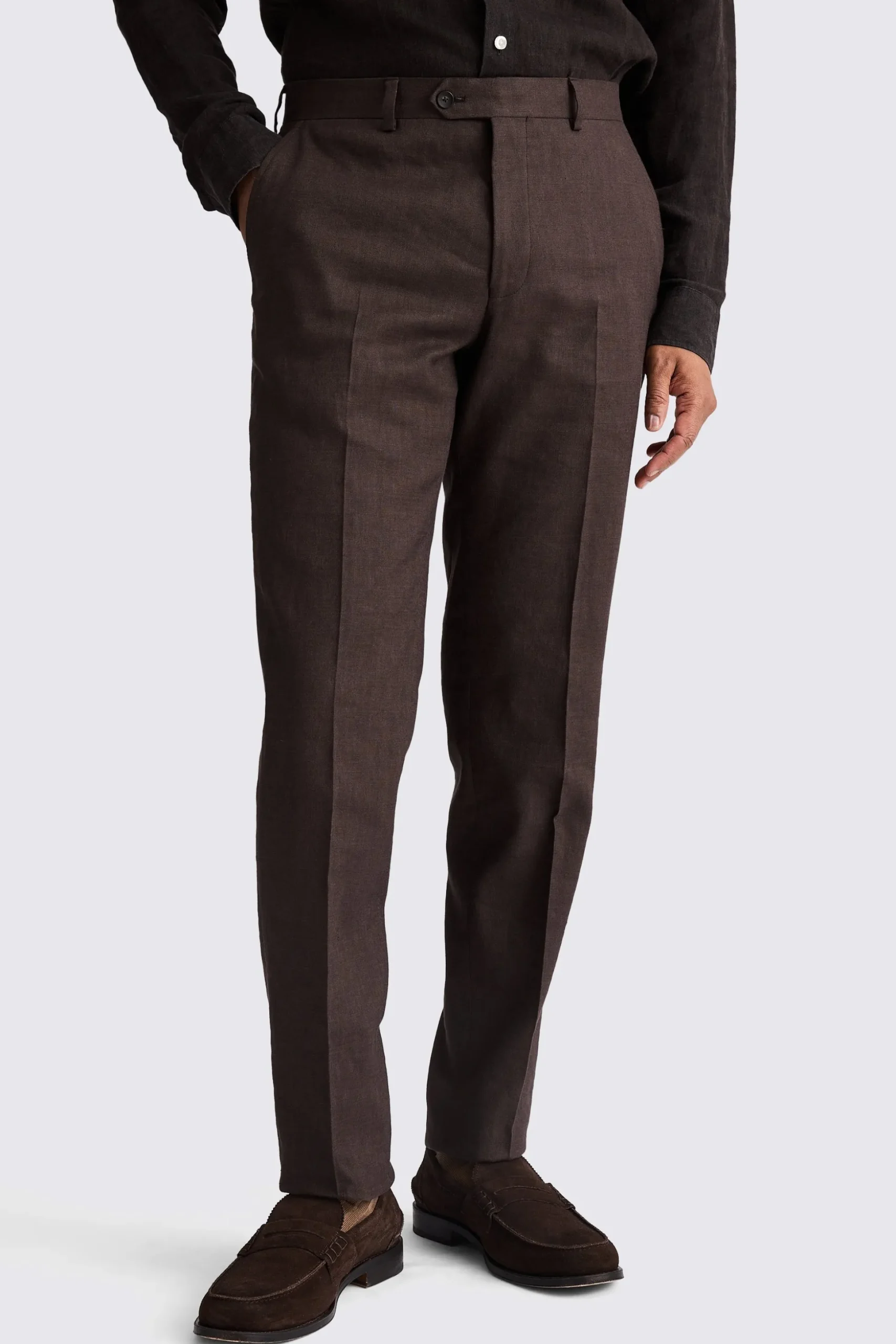 Tailored Fit Brown Matte Linen Trousers