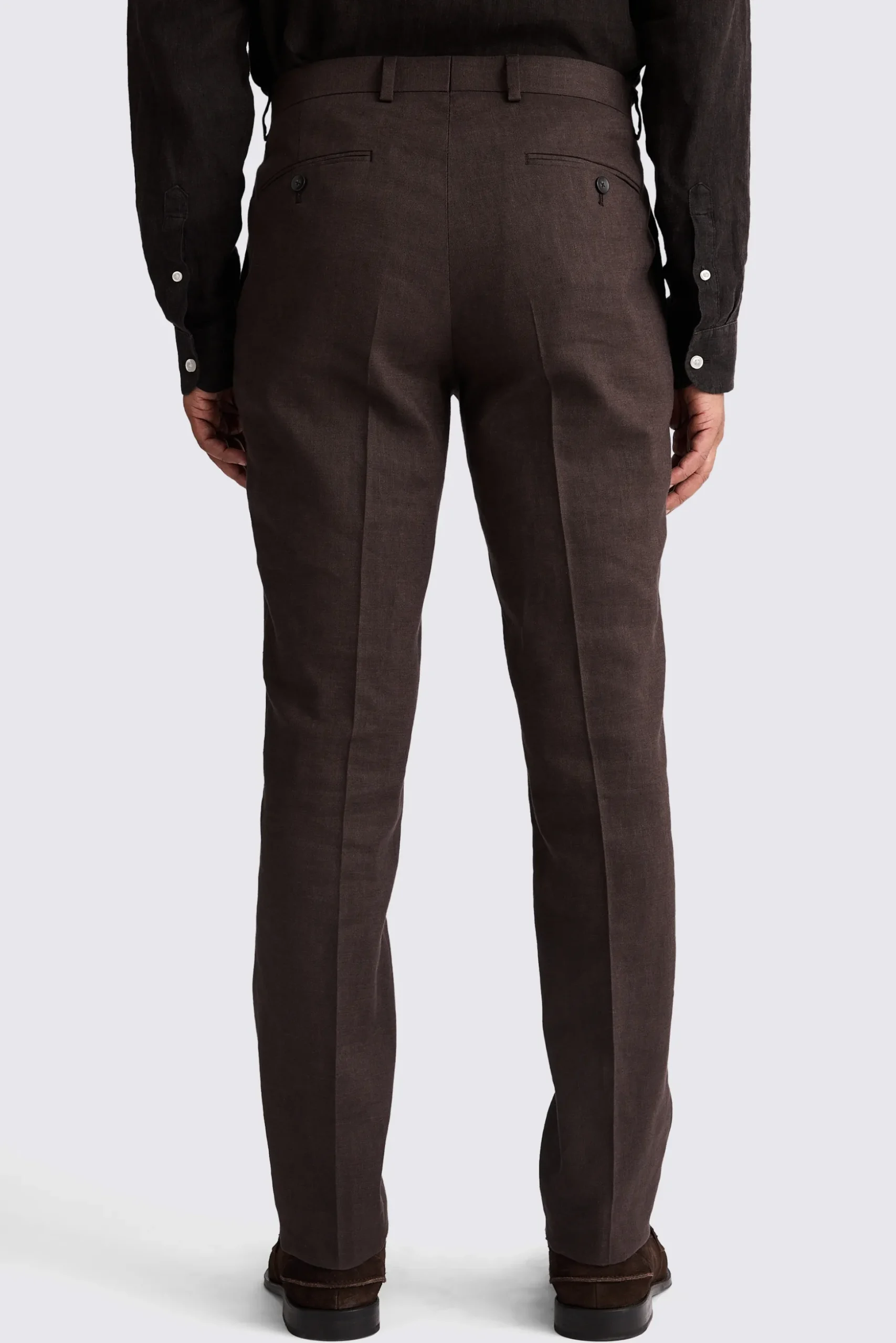 Tailored Fit Brown Matte Linen Trousers