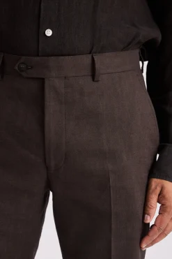 Tailored Fit Brown Matte Linen Trousers