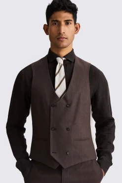Tailored Fit Brown Matte Linen Waistcoat