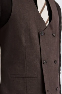 Tailored Fit Brown Matte Linen Waistcoat