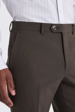 Tailored Fit Brown Seersucker Trousers