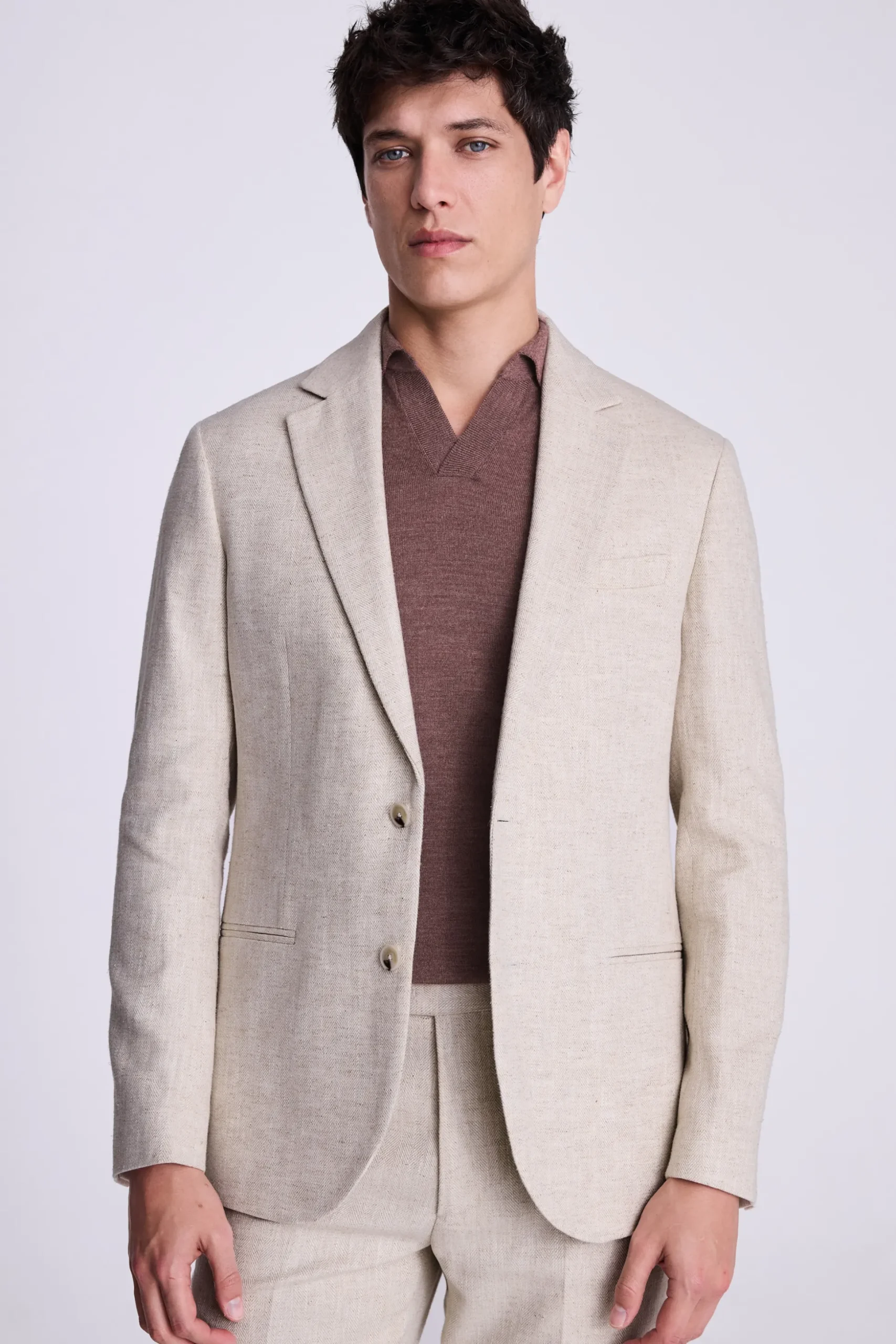 Tailored Fit Ecru Herringbone Suit