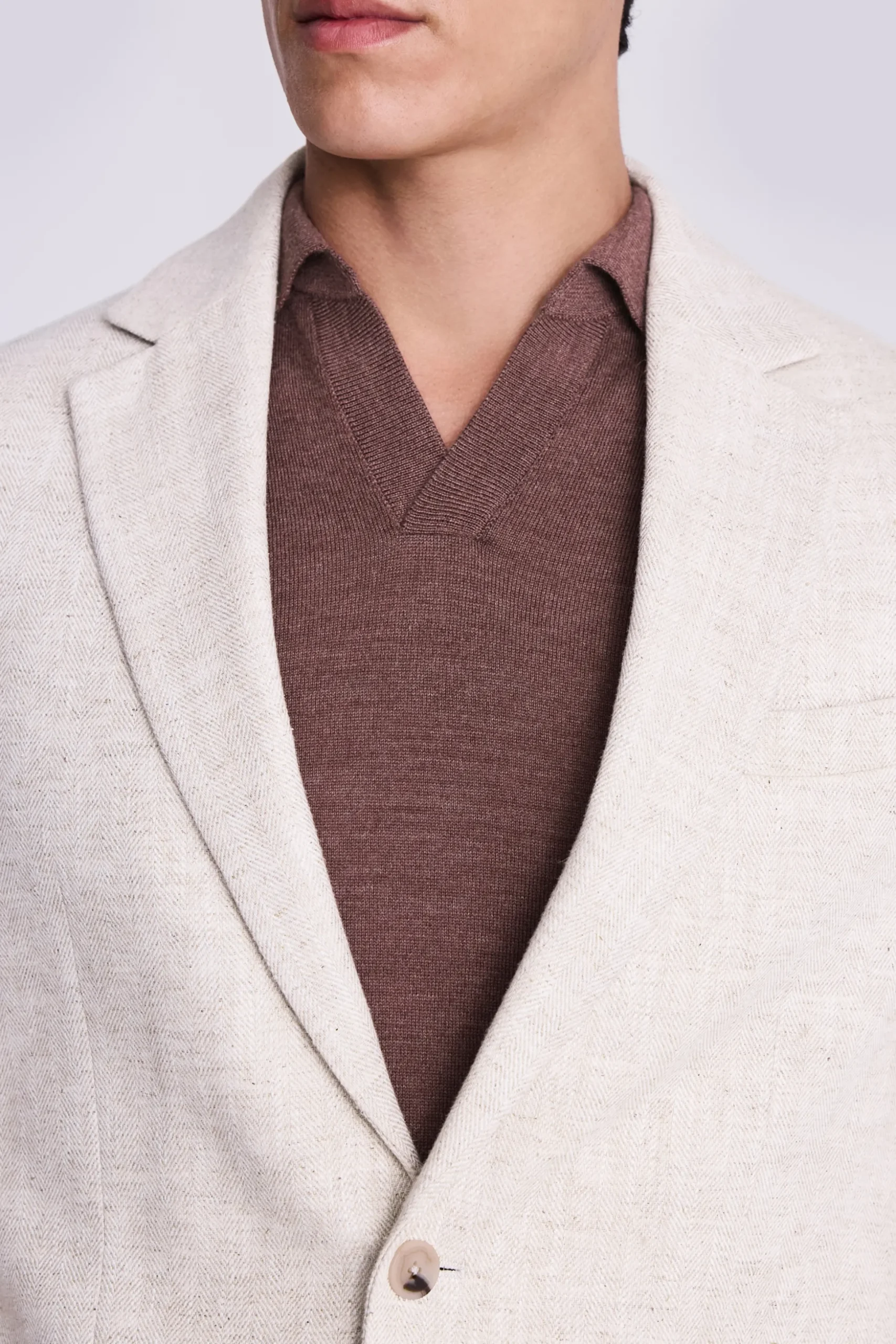 Tailored Fit Ecru Herringbone Suit