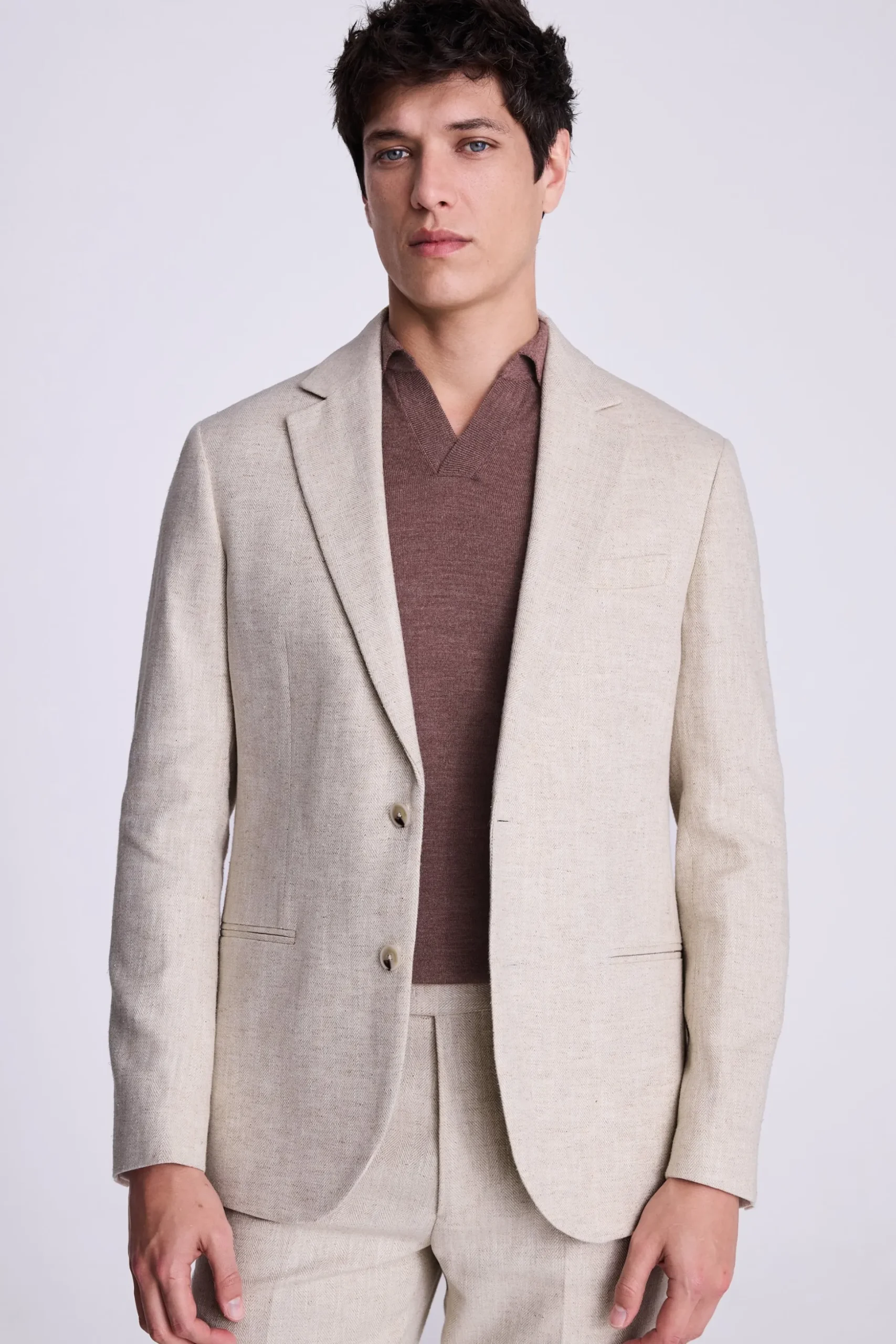 Tailored Fit Ecru Herringbone Suit
