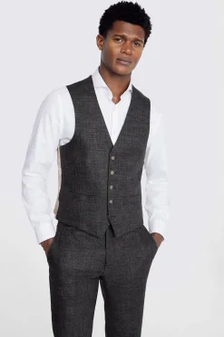 Tailored Fit Khaki Linen Waistcoat