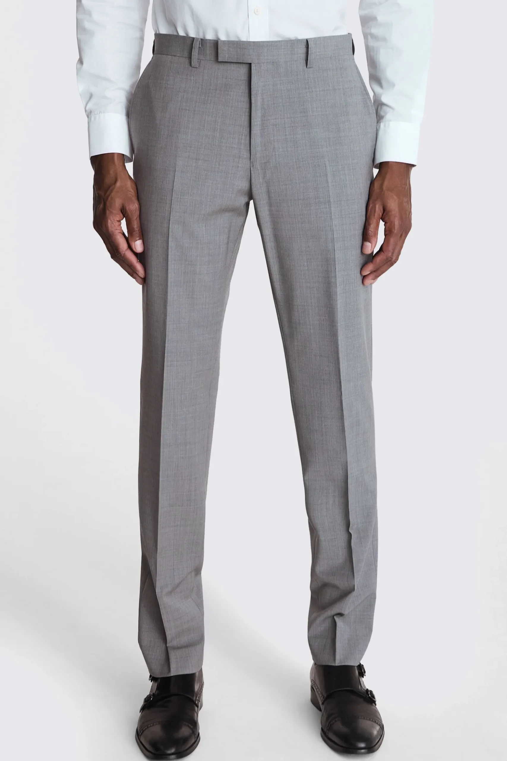 Tailored Fit Light Grey Marl Performance Trousers
