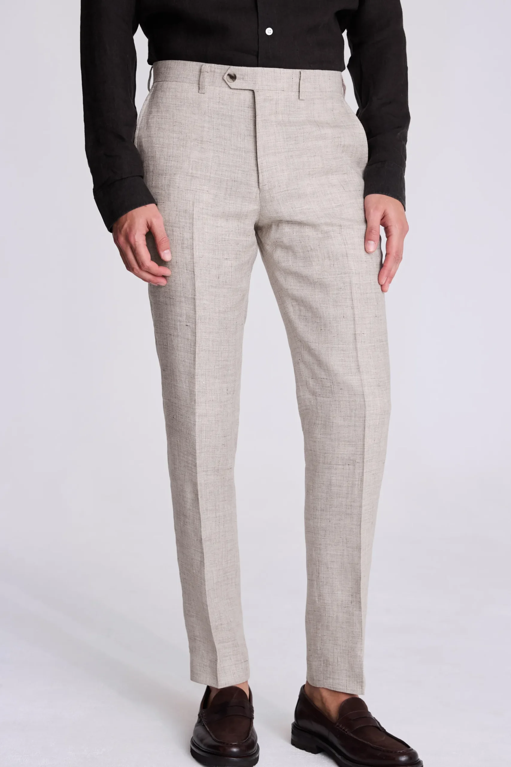 Tailored Fit Light Neutral Linen Trousers