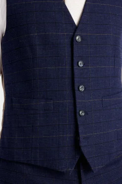 Tailored Fit Navy Black Check Waistcoat