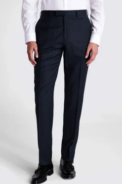 Tailored Fit Navy Check Performance Trousers