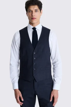 Tailored Fit Navy Check Performance Waistcoat