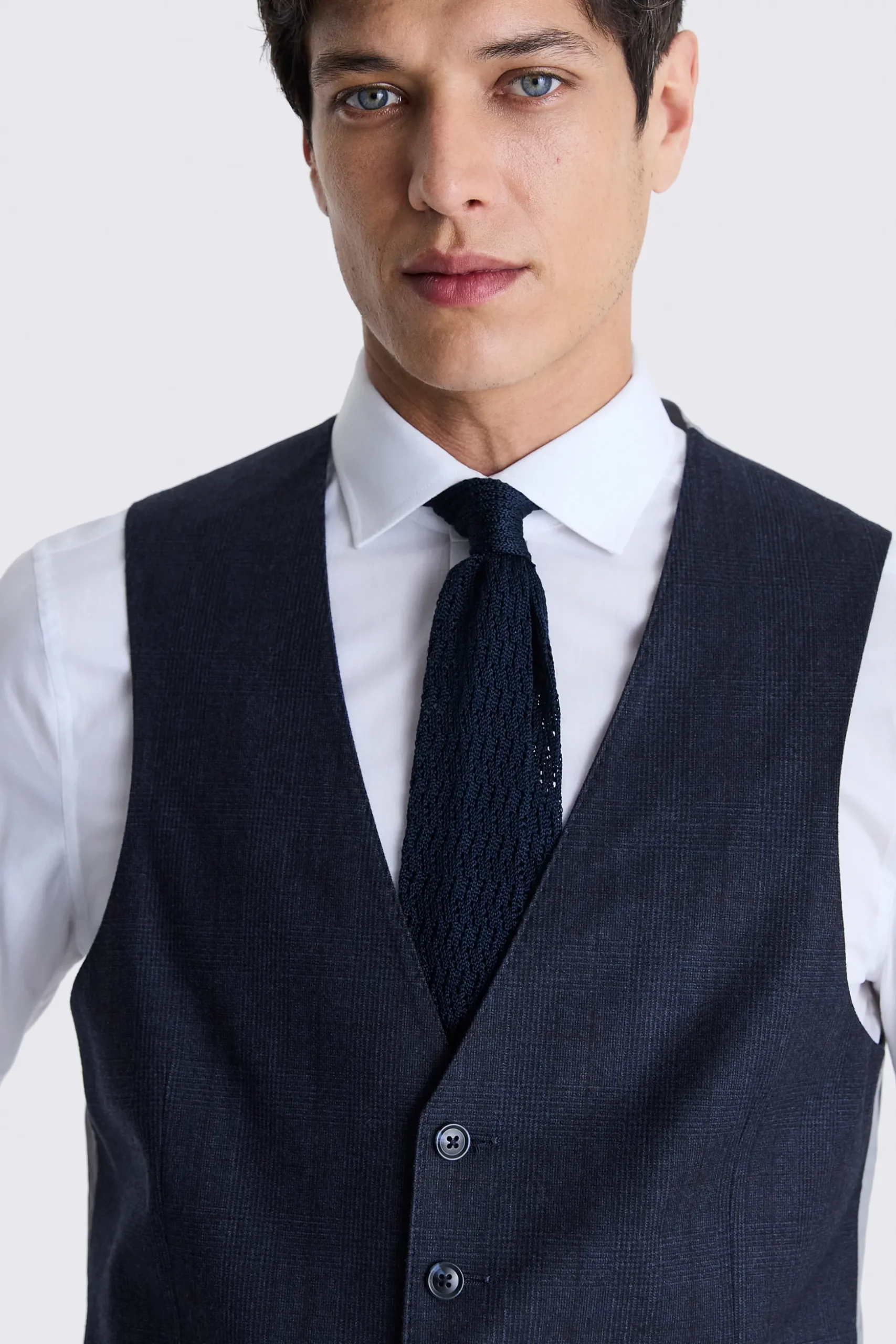 Tailored Fit Navy Check Performance Waistcoat