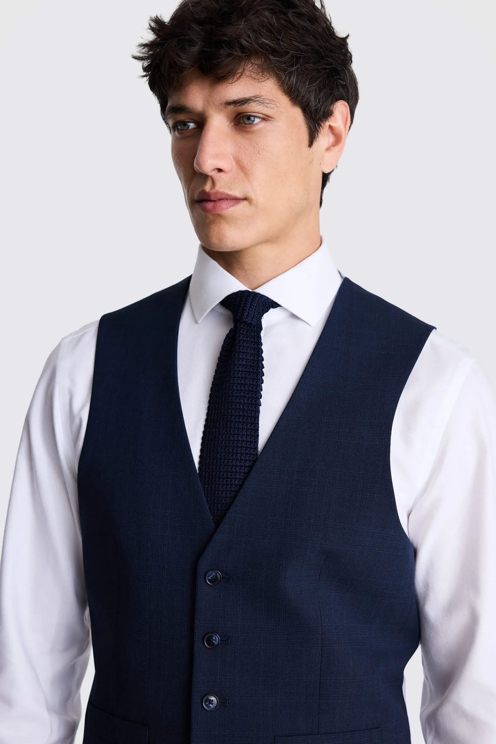 Tailored Fit Navy Check Waistcoat