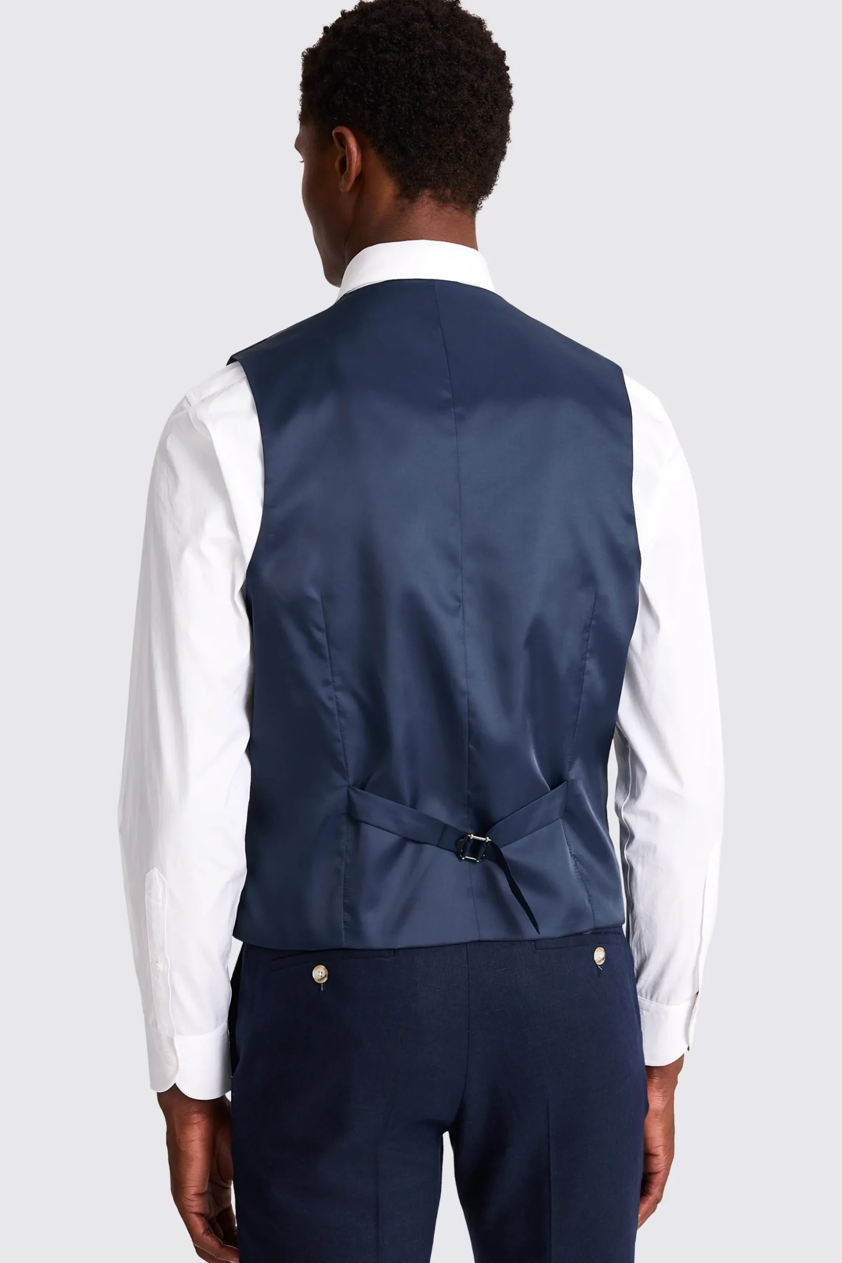 Tailored Fit Navy Matte Linen Waistcoat