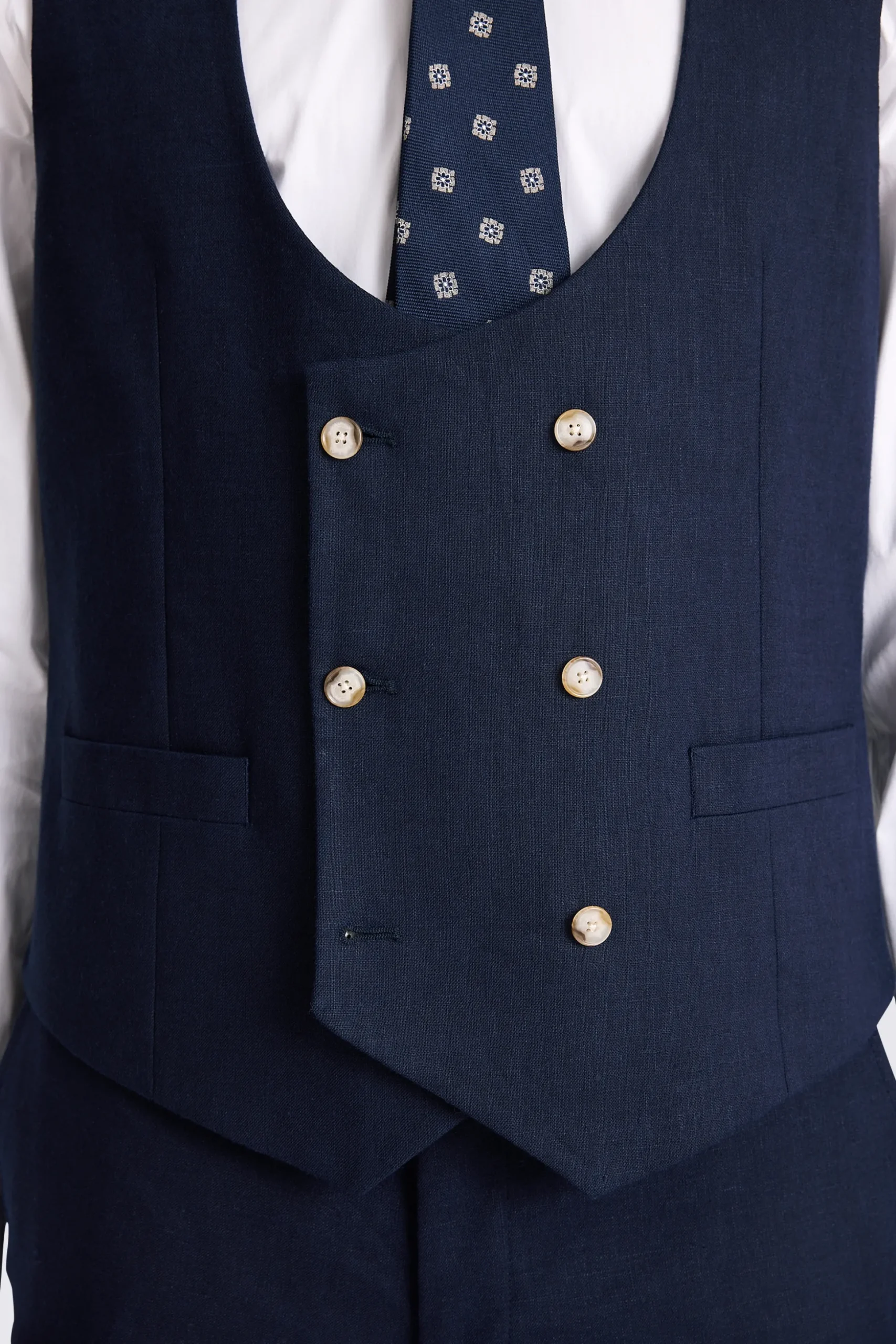 Tailored Fit Navy Matte Linen Waistcoat