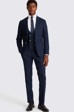 Tailored Fit Navy Matte Linen Suit