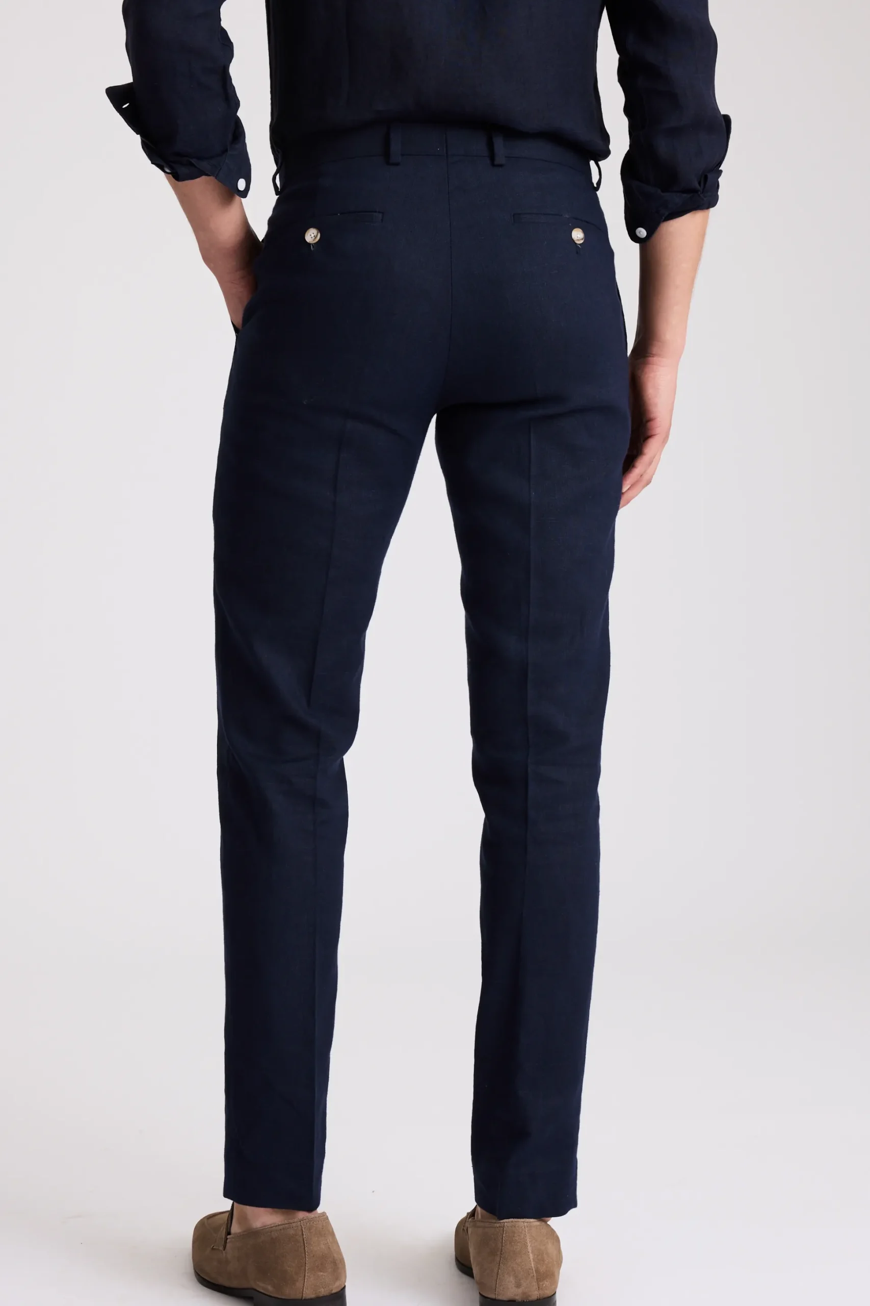 Tailored Fit Navy Matte Linen Trousers