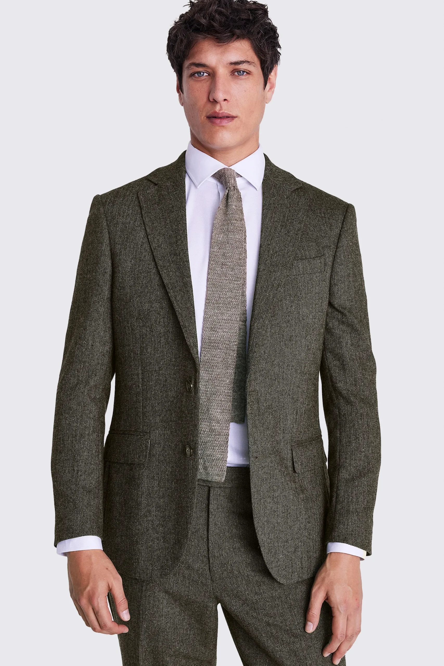 Tailored Fit Olive Herringbone Suit