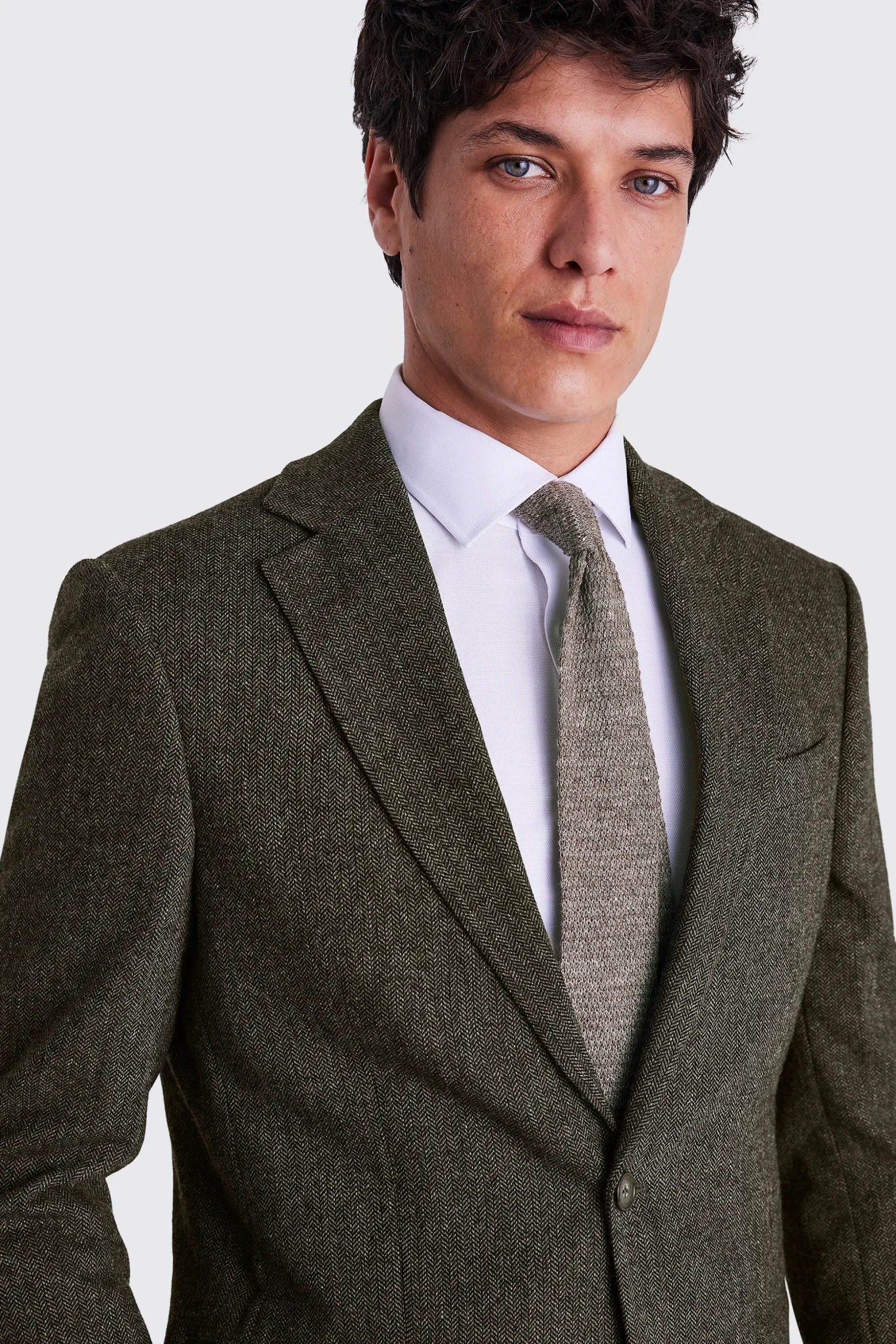 Tailored Fit Olive Herringbone Suit