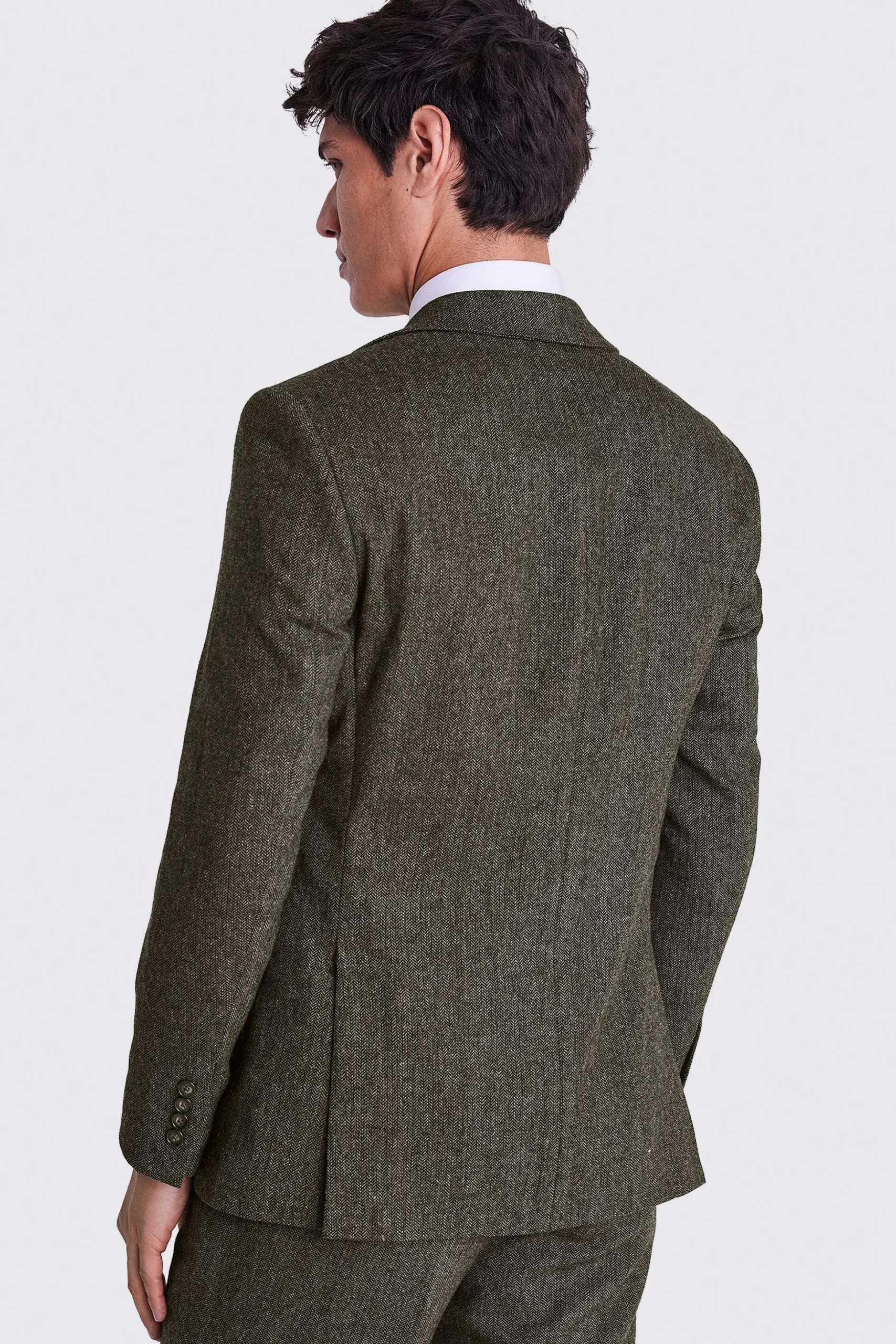 Tailored Fit Olive Herringbone Suit