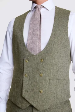 Tailored Fit Sage Herringbone Waistcoat