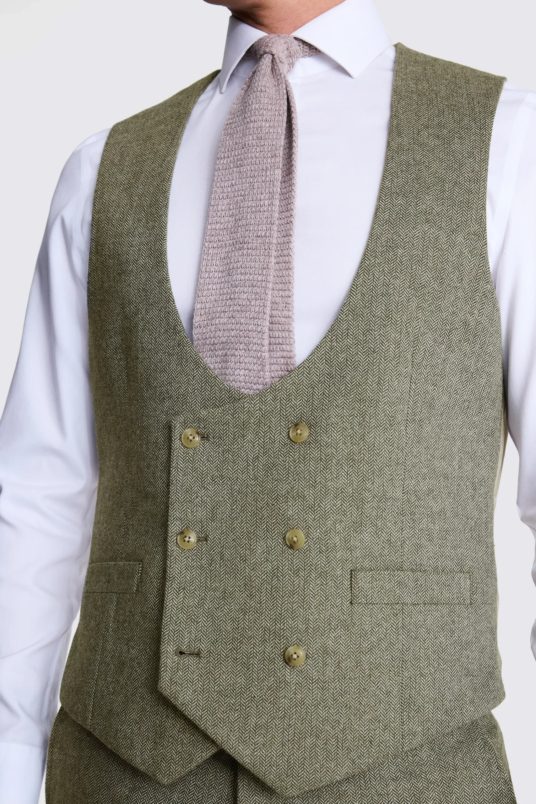Tailored Fit Sage Herringbone Waistcoat