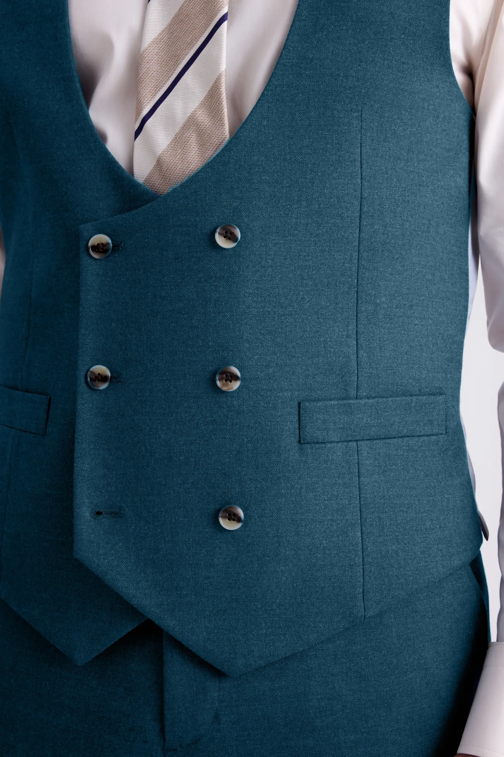 Tailored Fit Teal Flannel Waistcoat