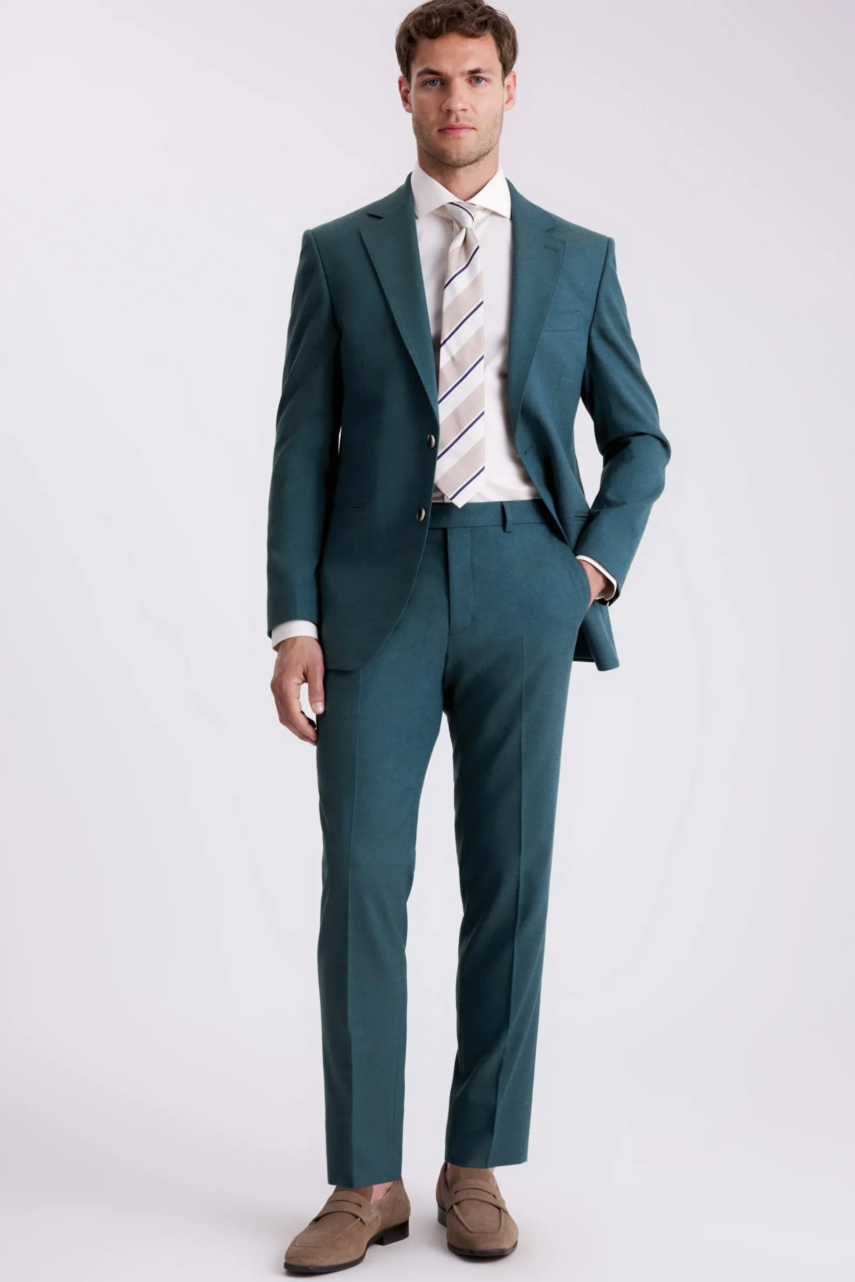 Tailored Fit Teal Flannel Suit