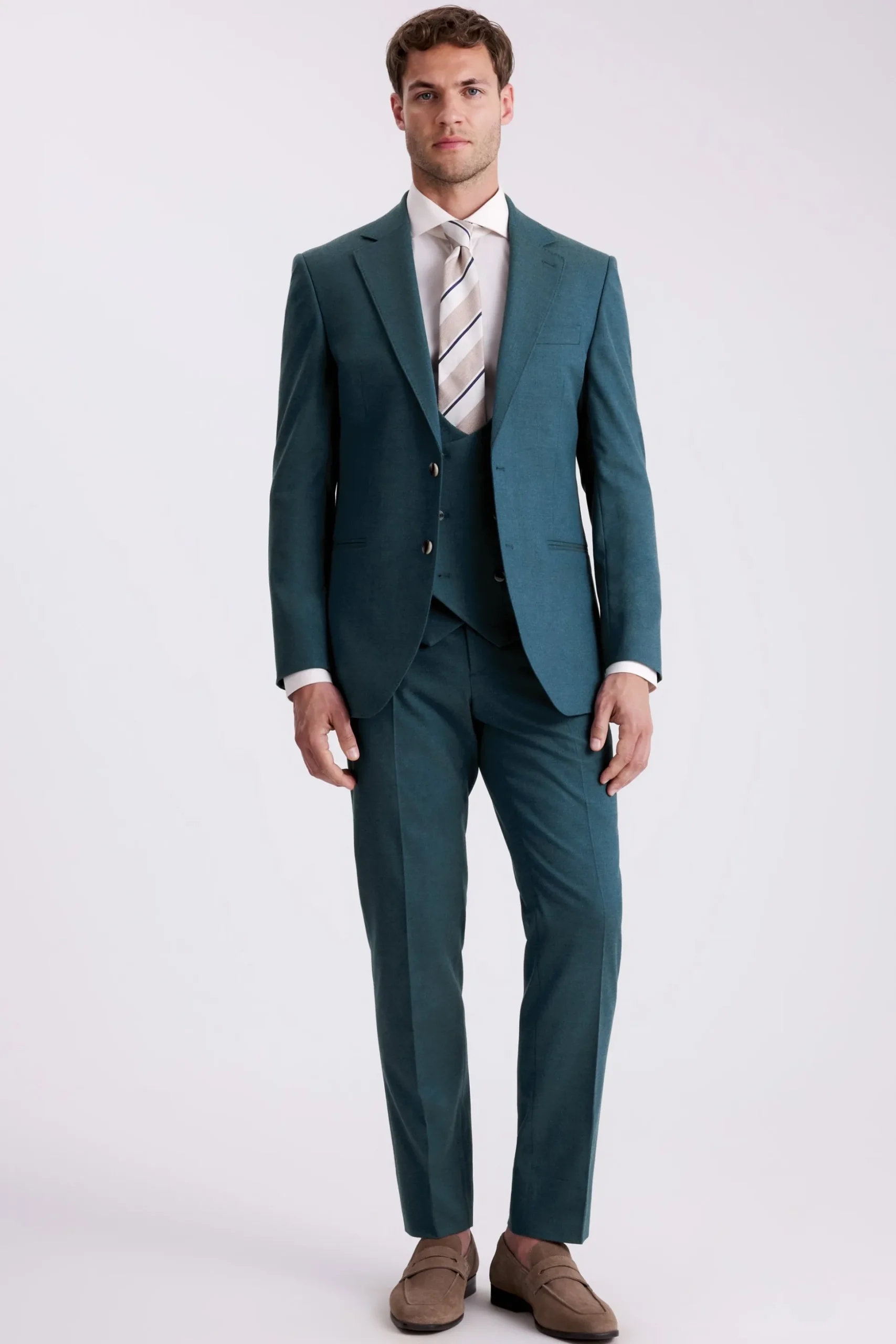 Tailored Fit Teal Flannel Suit