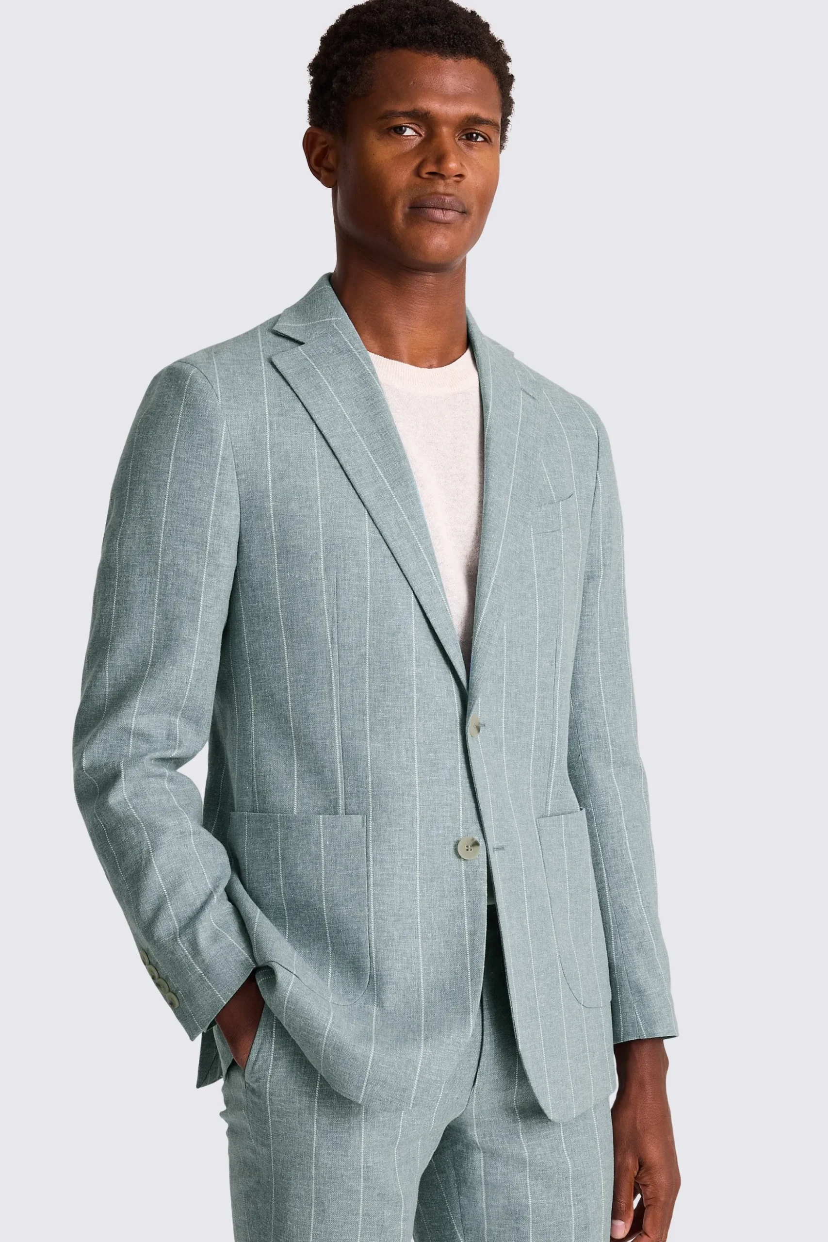 Tailored Fit Teal Stripe Linen Suit