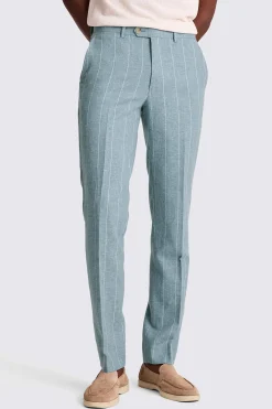 Tailored Fit Teal Stripe Linen Trousers