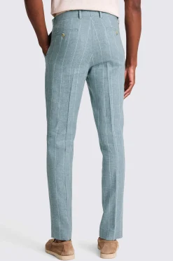 Tailored Fit Teal Stripe Linen Trousers