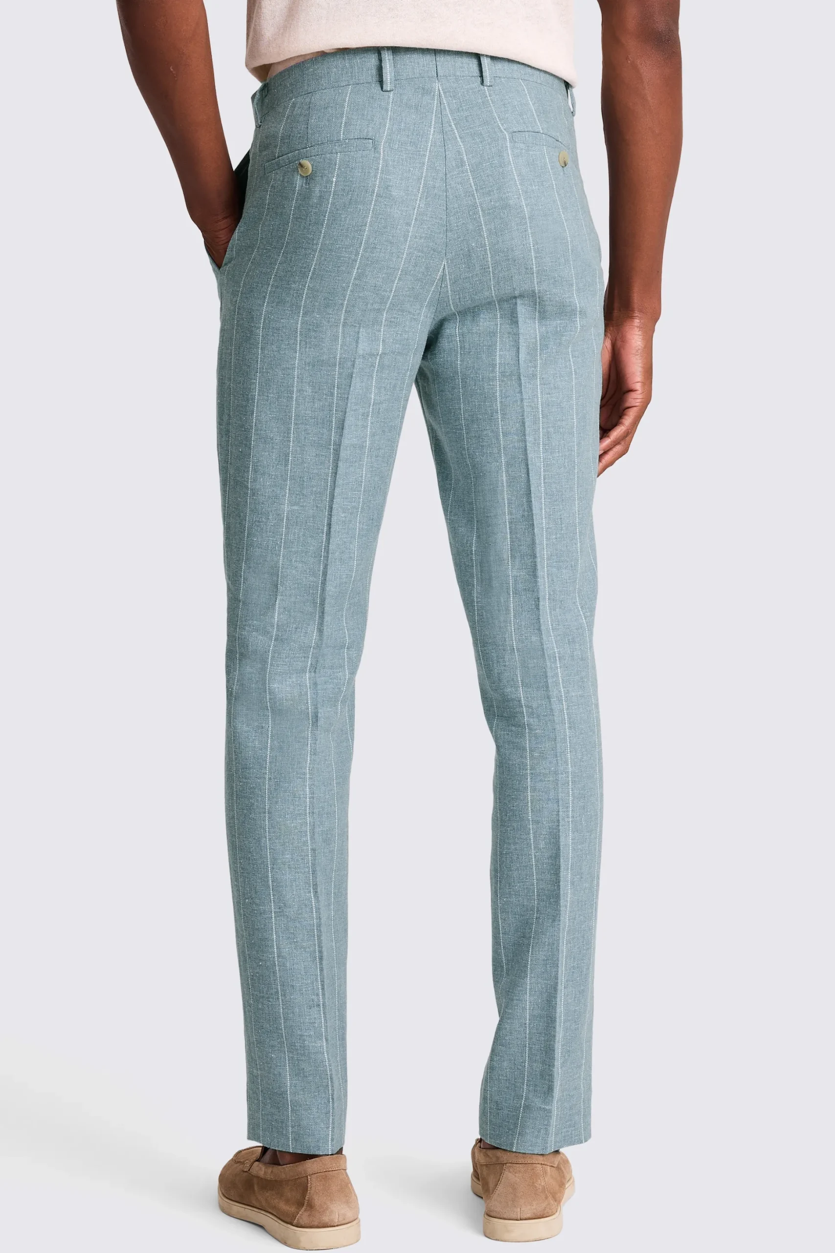 Tailored Fit Teal Stripe Linen Trousers