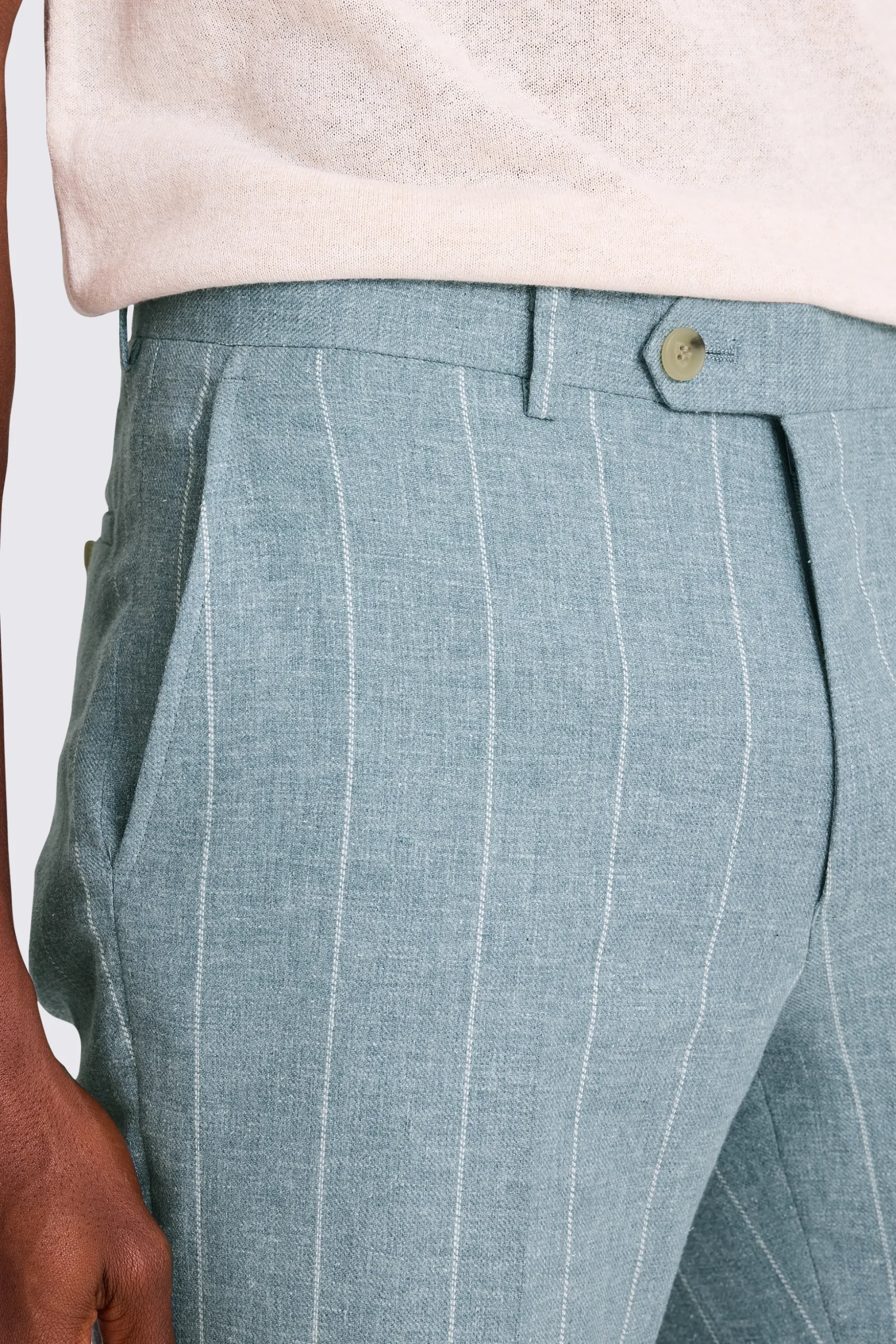 Tailored Fit Teal Stripe Linen Trousers