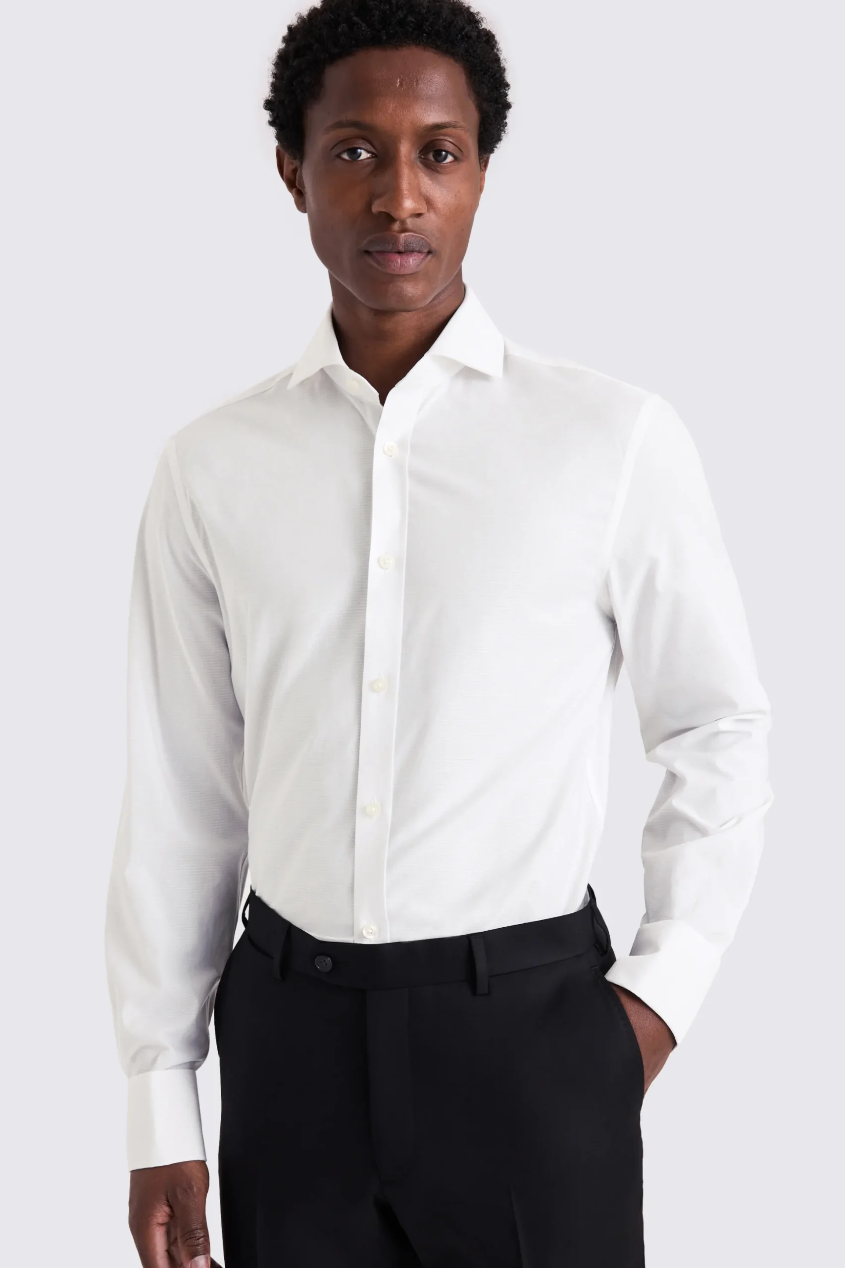 Tailored Fit White Honeycomb Dobby Shirt