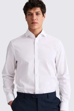 Tailored Fit White Stretch Print Contrast Shirt