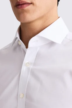 Tailored Fit White Stretch Print Contrast Shirt
