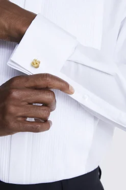 Tailored Fit White Wing Collar Pleated Dress Shirt