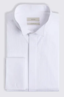 Tailored Fit White Wing Collar Pleated Dress Shirt