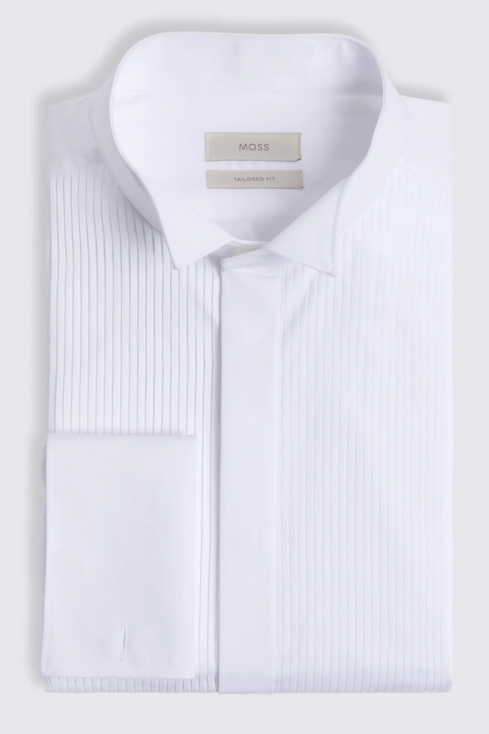 Tailored Fit White Wing Collar Pleated Dress Shirt