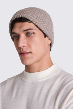 Taupe Melange Cashmere Blend Ribbed Beanie