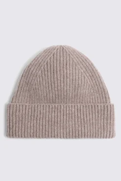 Taupe Melange Cashmere Blend Ribbed Beanie
