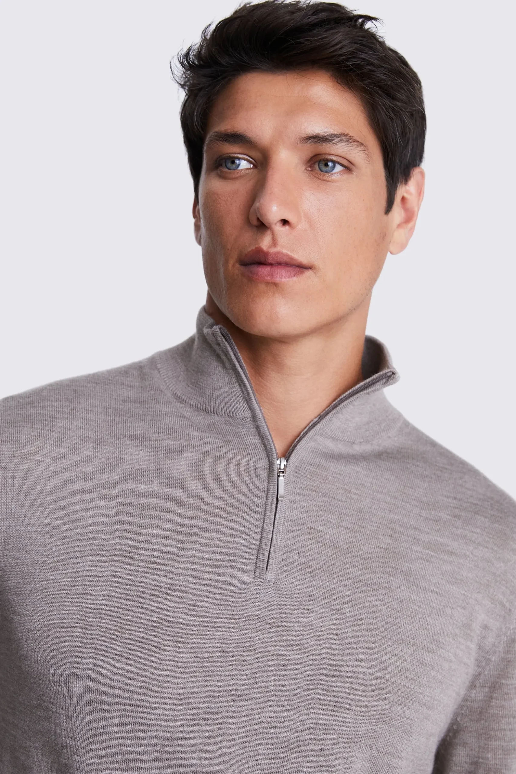 Taupe Melange Merino Zip-Neck Jumper