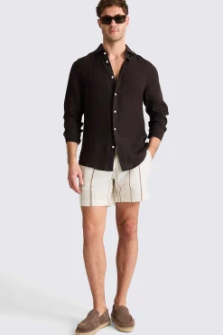 Taupe Wide Stripe Smart Swim Shorts