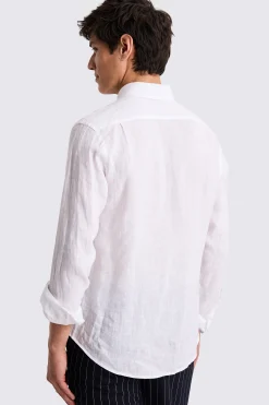 White Button Down Collar Linen Shirt
