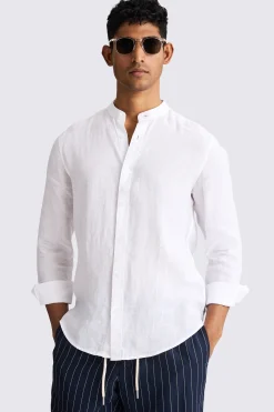 White Linen Grandad Collar Shirt