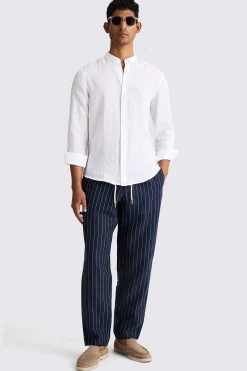 White Linen Grandad Collar Shirt